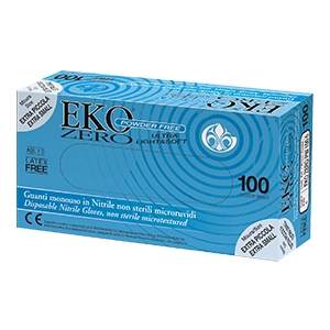 GUANTO MONOUSO IN NITRILE BLU SUPERFICIE MICRORUVIDA EKO ZERO PW SENZA POLVERE MISURA 9 LARGE 100 PEZZI