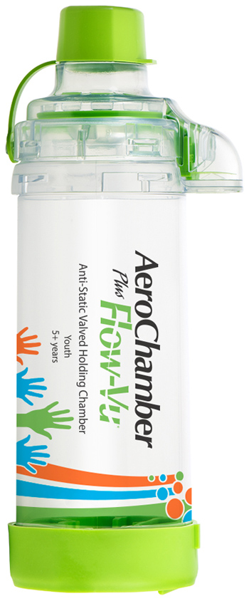 CAMERA DISTANZIATRICE ANTISTATICA AEROCHAMBER PLUS FLOWVU CON BOCCAGLIO YOUTH PEDIATRICO +5 ANNI VERDE