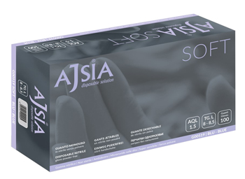 GUANTO MONOUSO DA ESAMINAZIONE IN NITRILE BLU NON STERILE AJSIA SOFT BLU SENZA POLVERE ANATOMICO AMBIDESTRO POLSINO RINFORZATO LUNGHEZZA 240 MM MISURA 8-8,5 LARGE