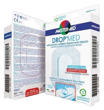 [908872219] MEDICAZIONE COMPRESSA AUTOADESIVA DERMOATTIVA IPOALLERGENICA AERATA MASTER-AID DROP MED 10X8 5 PEZZI