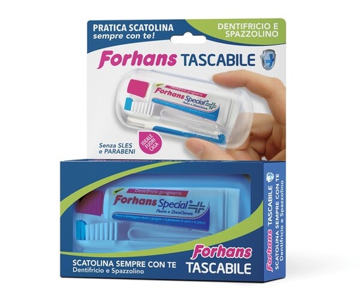 [909112334] FORHANS TRAVEL KIT TASCABILE COMPOSTO DA SPAZZOLINO DA VIAGGIO + FORHANS SPECIAL PASTA DENTIFRICIA TUBETTO 12,5 ML
