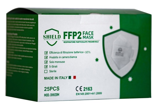 [981411818] SHIELD FFP2 FACE MASK MASCHERINA 5 STRATI STERILE E MONOUSO 25 PEZZI
