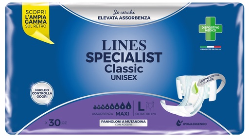 [982000630] LINES SPECIALIST CLASSIC PANNOLONE MUTANDA MAXI LARGE 30 PEZZI