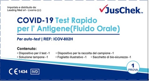 [983331570] TEST ANTIGENICO RAPIDO COVID-19 JUSCHEK AUTODIAGNOSTICO DETERMINAZIONE QUALITATIVA ANTIGENI SARS-COV-2 IN CAMPIONI SALIVARI MEDIANTE IMMUNOCROMATOGRAFIA