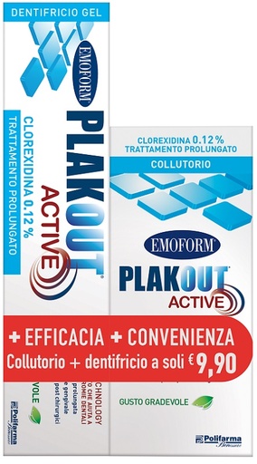 [986004164] EMOFORM PLAK OUT ACTIVE CLOREXIDINA 0,12% COLLUTORIO 200 ML + DENTIFRICIO 75 ML