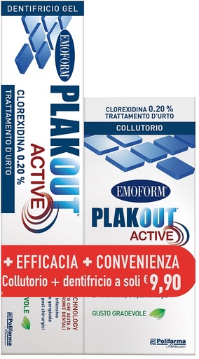 [986004176] EMOFORM PLAK OUT ACTIVE CLOREXIDINA 0,20% COLLUTORIO 200 ML + DENTIFRICIO 75 ML